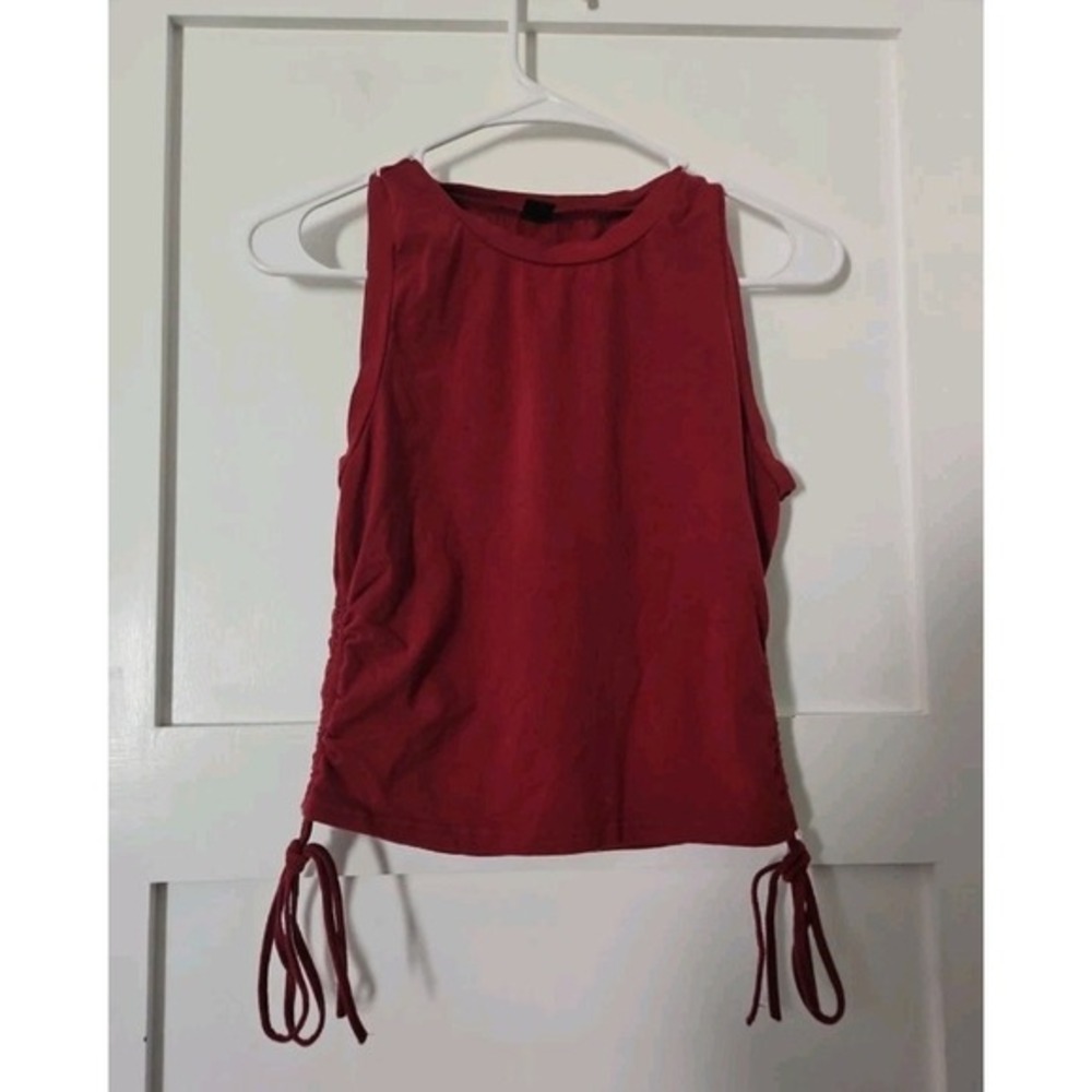 SHEIN EZwear Burgundy Drawstring Ruched Side Crop Tank Top Large